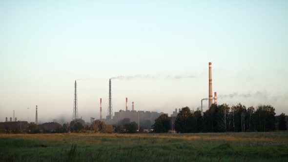 Air Pollution. Factory In The Contryside The Plant Is Located In The City.