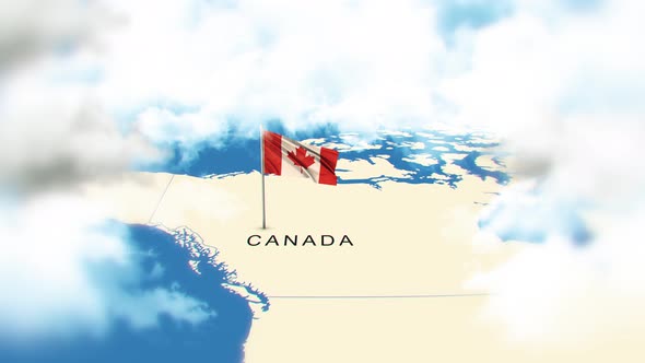 Canada Map And Flag With Clouds