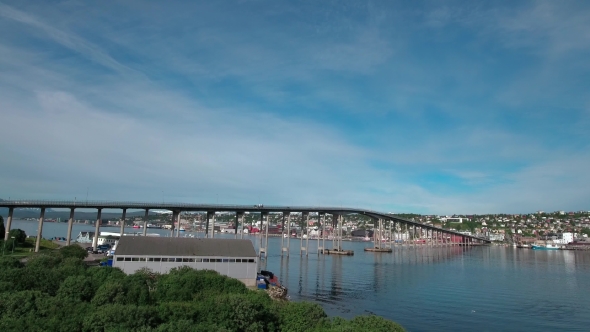 Bridge Of City Tromso, Norway Aerial Footage alt