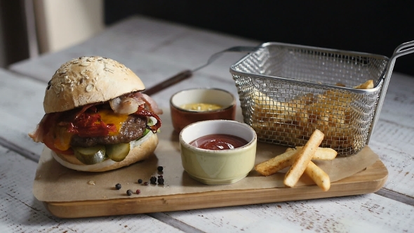 Fast Food Hamburger, French Fries