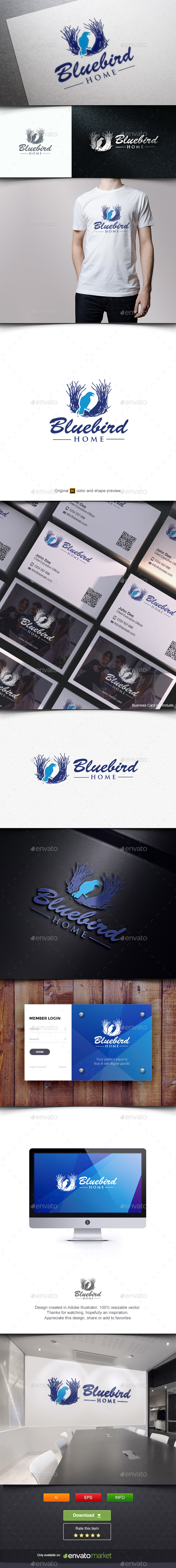 Nest and Blue Bird - Animals Logo Templates
