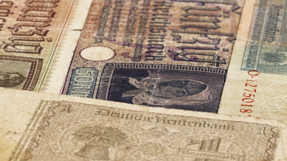 Third Reich Nazi Banknotes 1942 WW2 In Occupied Ukraine, Rotating Background, Loop Ready