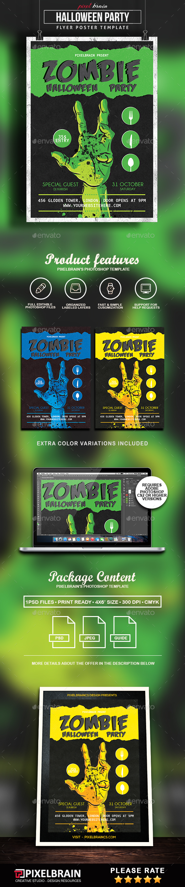 Halloween Zombie Party Flyer Template