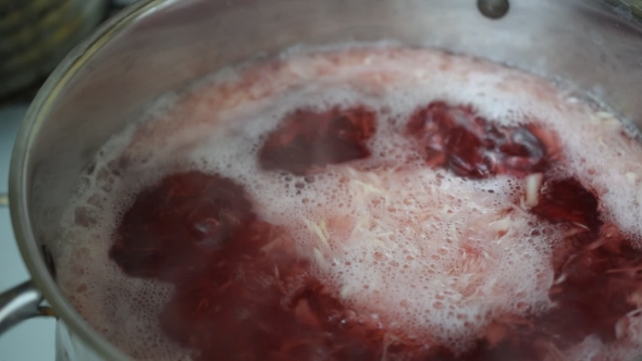 Saucepan With Boiling Borsch