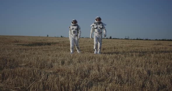 Two Astronauts Crossing a Field alt