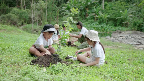 Children join as volunteers for reforestation, earth conservation activities