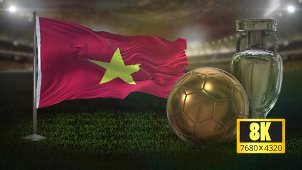 8K Vietnam Flag with Football And Cup Background Loop alt