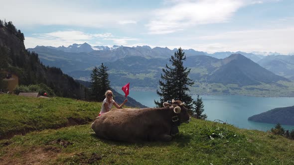 Woman with Cow Switzerland alt