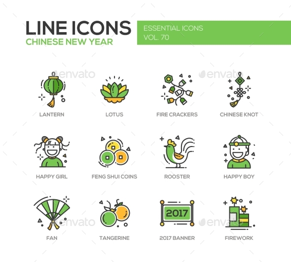 Chinese New Year - Line Design Icons Set - New Year Seasons/Holidays
