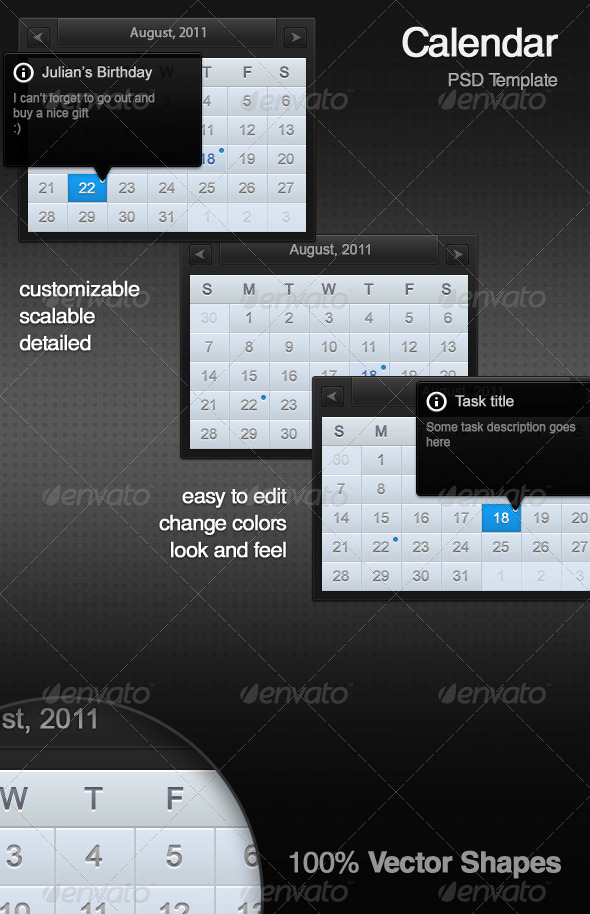 Calendar PSD Template - User Interfaces Web Elements