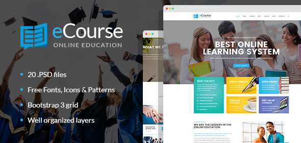 eCourse - Learning Management System, Online LMS PSD template - Corporate PSD Templates