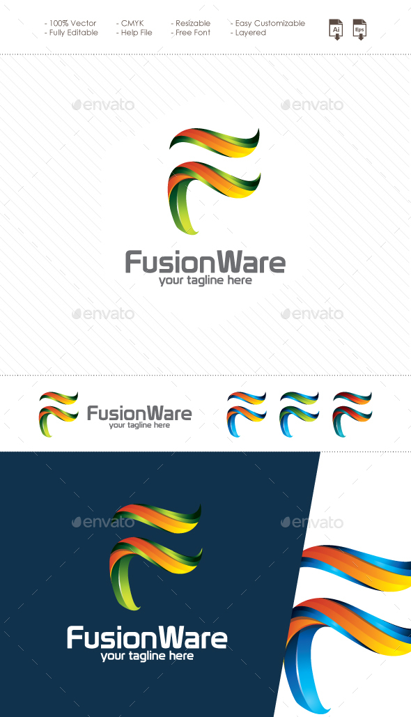 Fusion Ware - 3D Letter F Logo - Letters Logo Templates