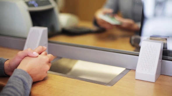 Clerk Counting Money And Customer At Bank Office, Stock Footage | VideoHive