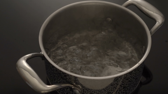 Boiling Water In a Pot On Black Electric Stove