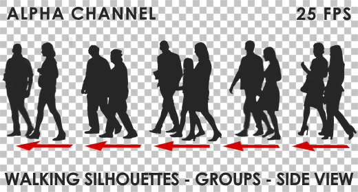 Walking Groups Silhouettes - Side View