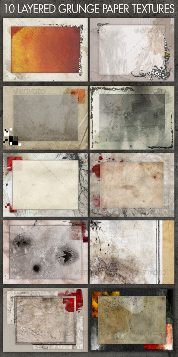 10 Layered Grunge Paper Textures/Background/Frames - Backgrounds Graphics
