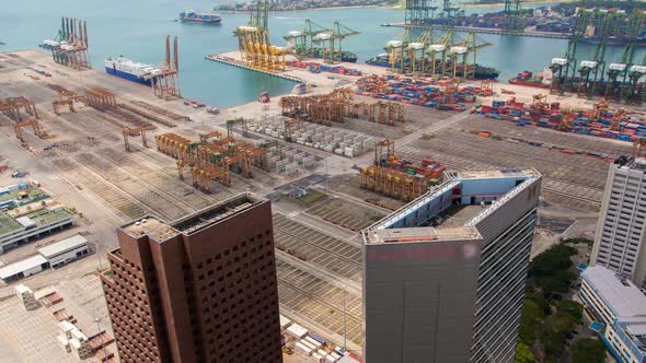Trading Port of Singapore with Containers Terminals Timelapse alt
