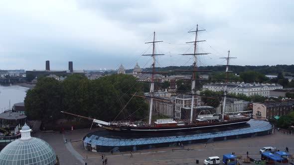 Panoramic Drone Footage of the Museum in an Old Commercial Sailing Ship