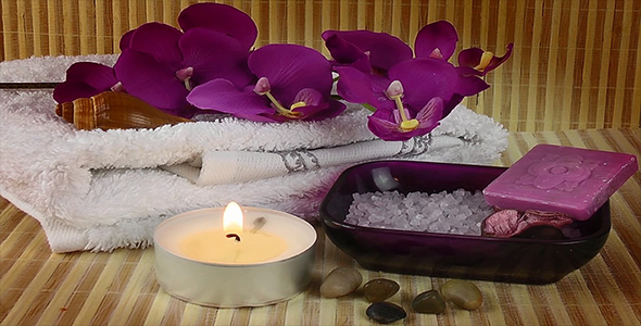 Spa Concept with Orchid Candle and Beauty Salt