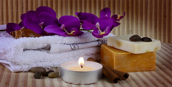 Spa Concept with Orchid & Soaps & Towel and Candle