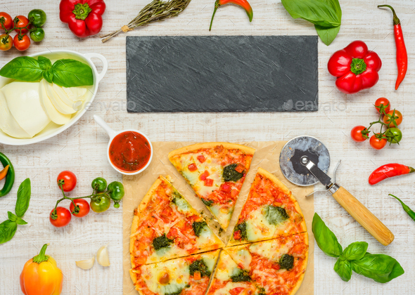 Healthy Food Pizza with Vegetables and Copy Space Area