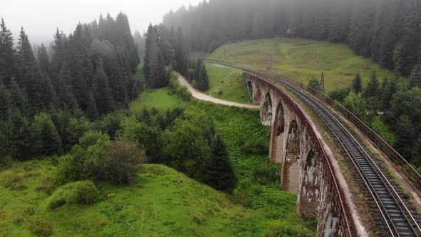 Railroad on the Bridge in Carpathian Mountains alt