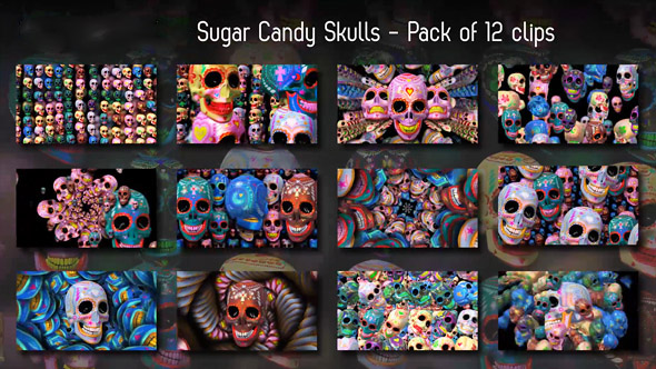 HD Sugar Candy Skulls - 12 Clips + 6 Transitions