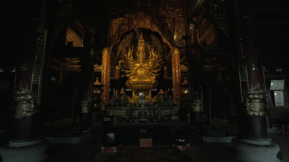 Altar With Quan Am Bronze Statue In Bai Dinh Temple, Vietnam alt