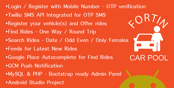 Fortin Car Pool - Ride Share App - Full Application with Admin - CodeCanyon Item for Sale