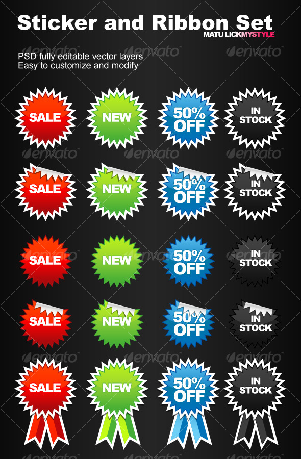 Sticker and Ribbon Set - Decorative Graphics