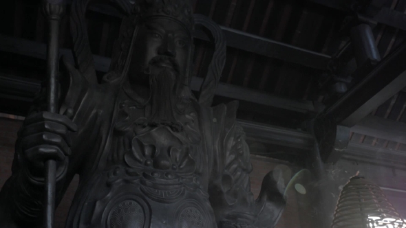 Warrior Statue And Incense In Bai Dinh Temple, Vietnam alt