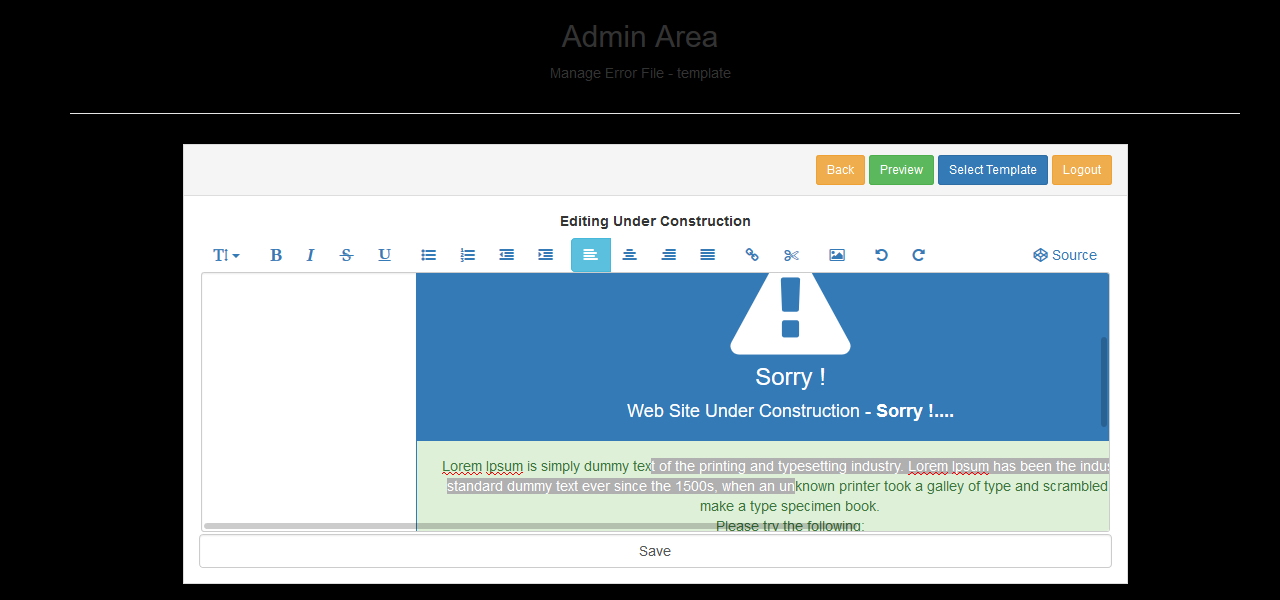 web under construction manager