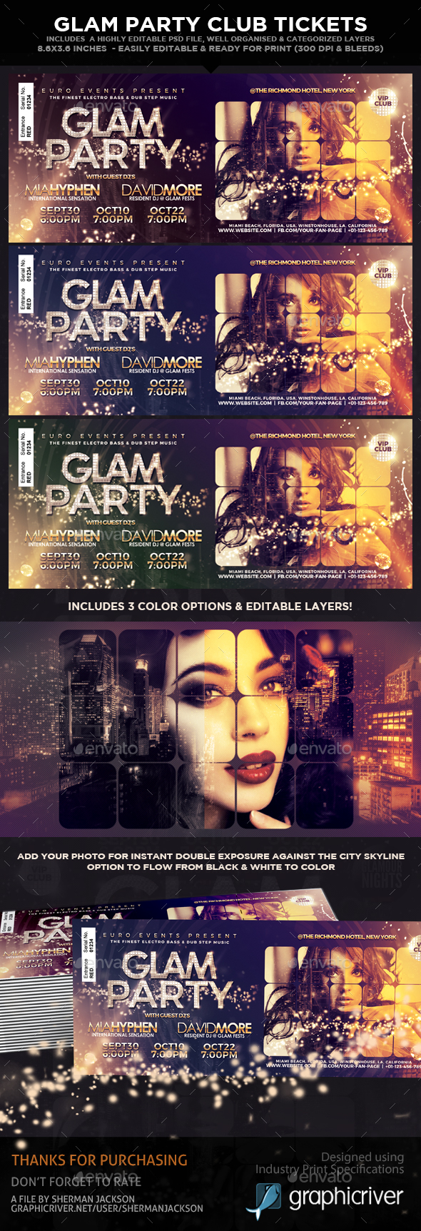 Glam Party & Club Event Tickets & Passes - Miscellaneous Print Templates
