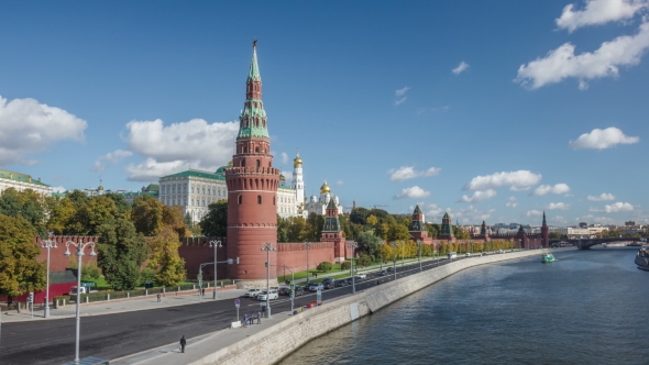 Moscow Kremlin. View From Side Of Moscow River. Ivan Great Bell Tower. .