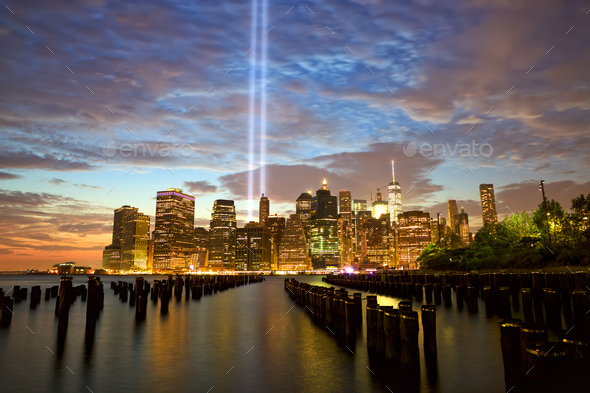 New York with Tribute in Light - Stock Photo - Images