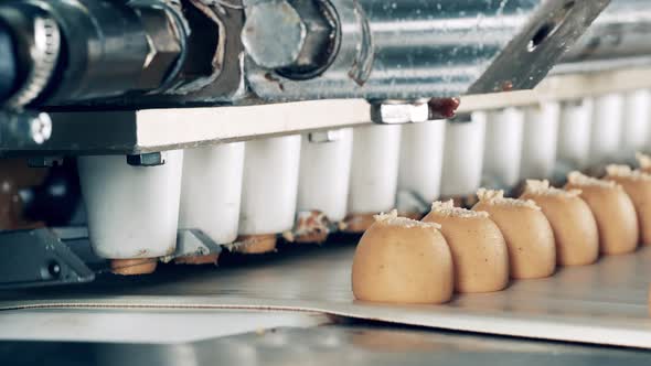 Close Up of Candies Getting Made By a Conveyor Mechanism alt