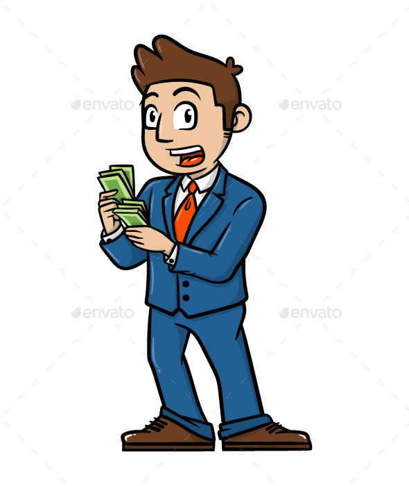 Cartoon Businessman with Money Vector Illustration - People Characters