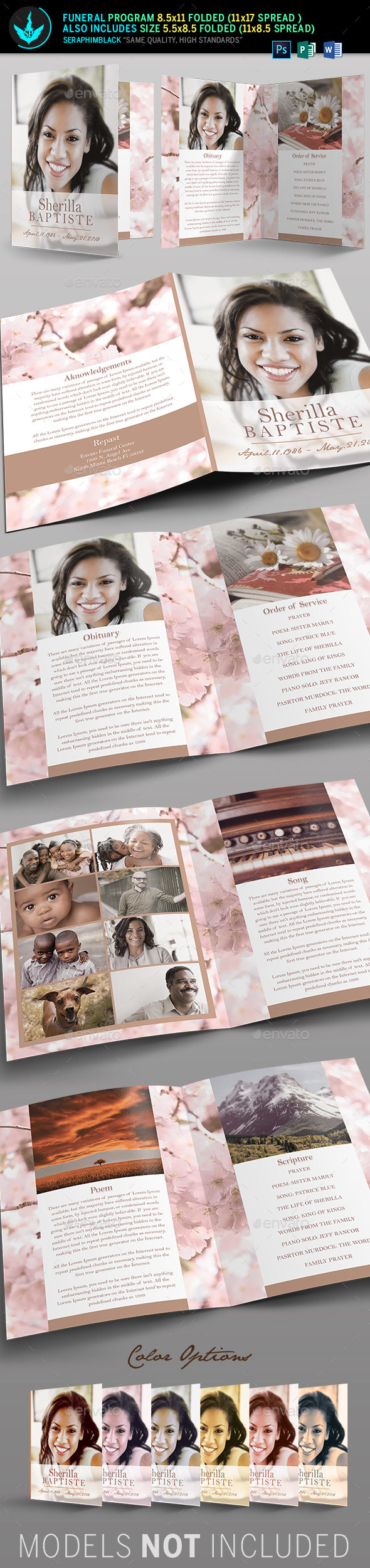Cherry Funeral Program Template - Informational Brochures