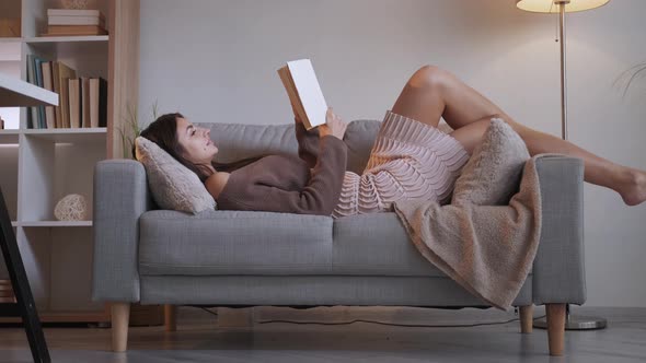 Interesting Book Relaxed Woman Enjoying Weekend alt