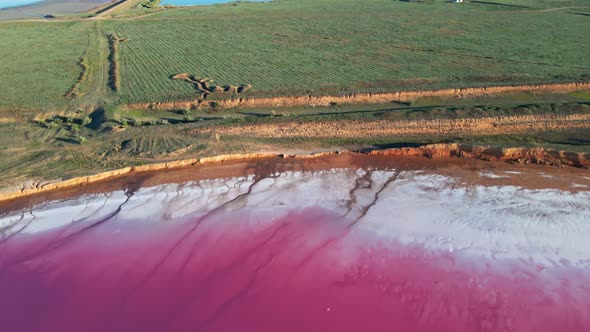 Aerial View on Beautiful Colorful Landscape with Pink Lake Coast alt