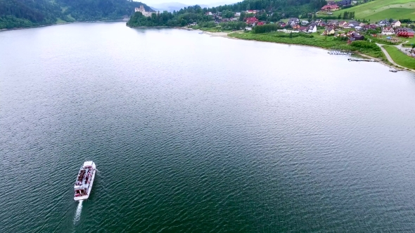 Aerial View of Castle on Lake Bank