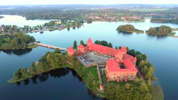 Aerial View Of Old Castle On Island