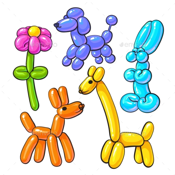 Set Of Balloon Animals Dog, Poodle, Giraffe, Vectors GraphicRiver