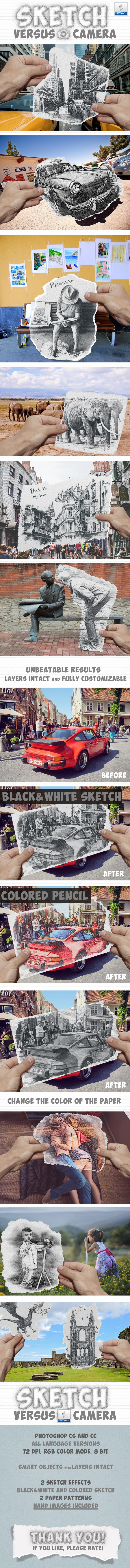 Pencil Sketch vs Camera Photo Effect Photoshop Action - Photo Effects Actions