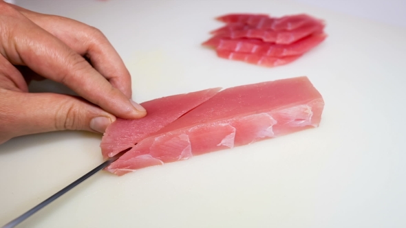 Sashimi Salmon Man Cuts on Slices