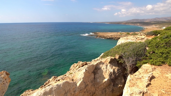 Beautiful Sea Landscape Of The Island Of Cyprus With a Rocky Shore.