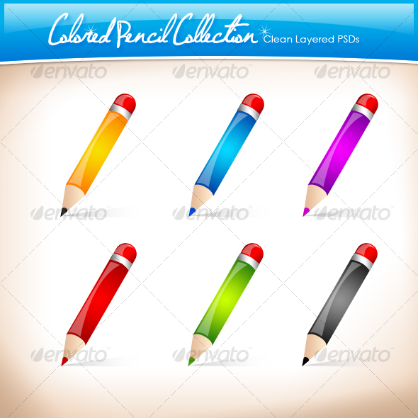 6 HOT Colored Pencils - Objects Illustrations