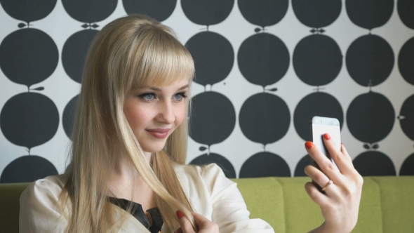 Girl Making Selfie Photo During Coffee Break