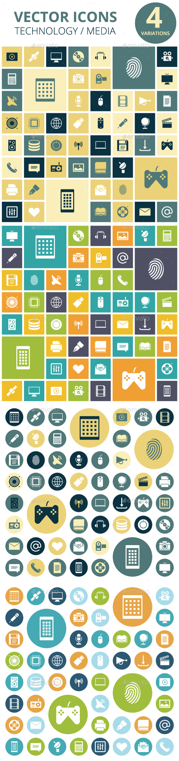 Flat Design Icons for Technology and Media - Technology Icons