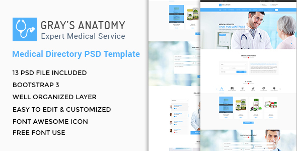 Gray's Anatomy - Medical Directory PSD Template - Health & Beauty Retail